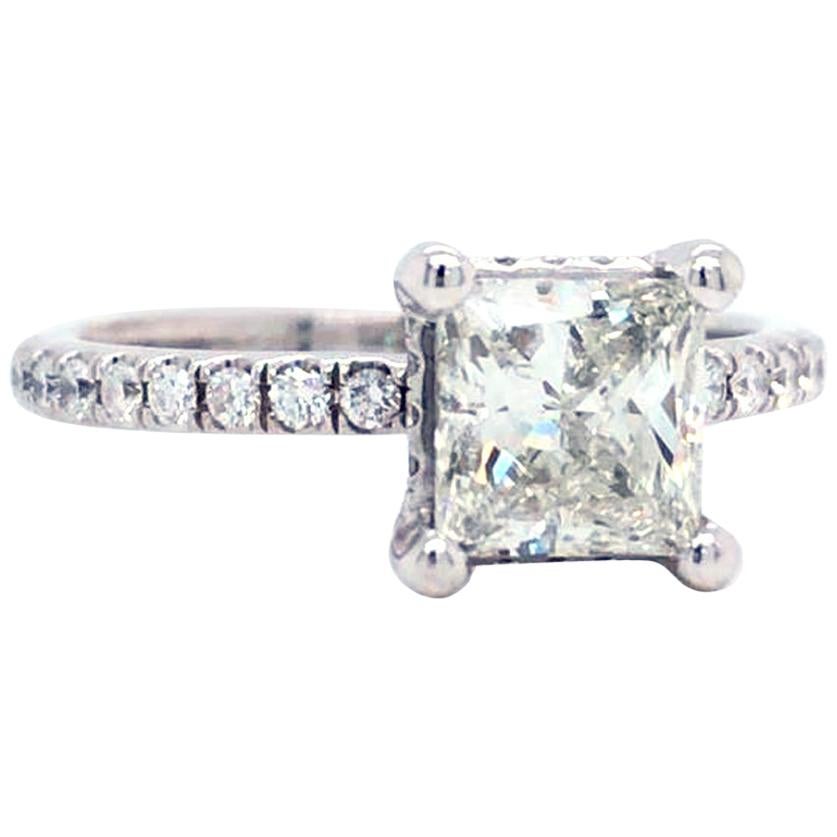 14K White Gold Classic Pave Diamond 1.32 Carat GIA Certified Princess Cut Ring