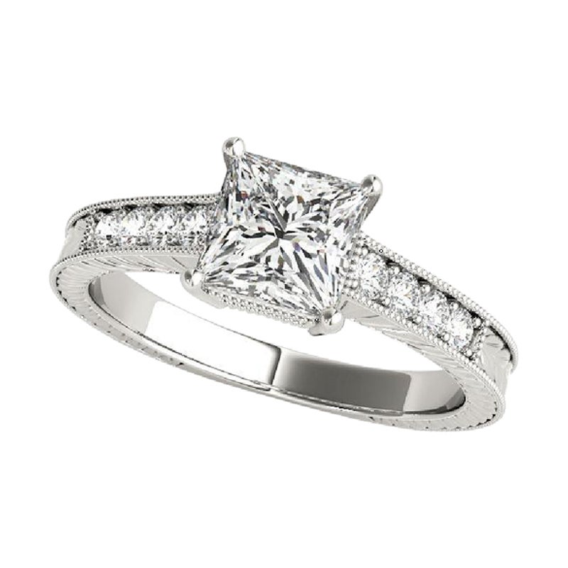GIA zertifiziert 1.32 Karat Prinzessin Doppel Korb Vintage Diamantring
