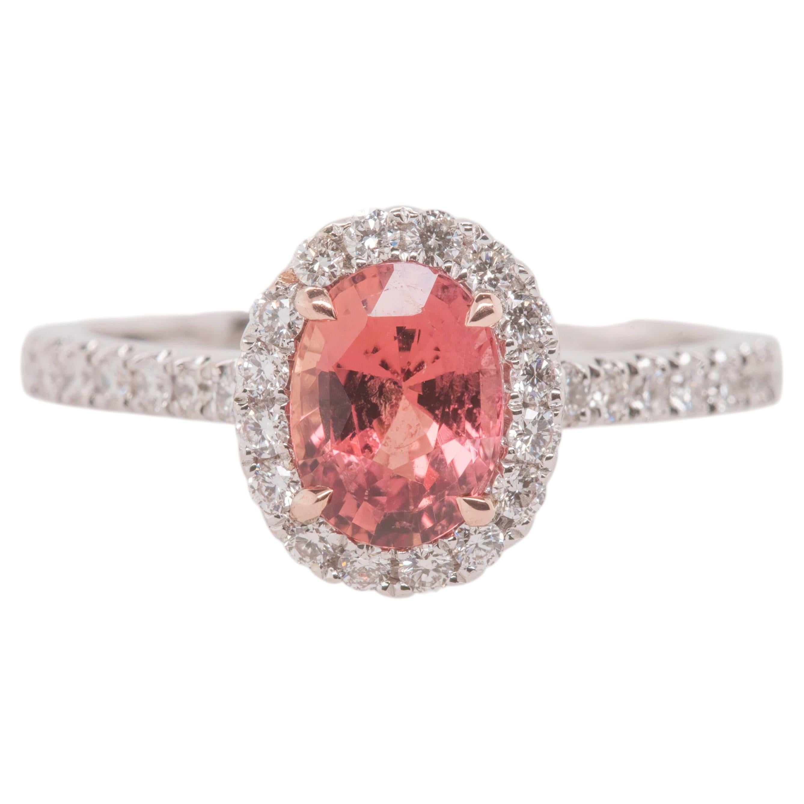 GIA Certified 1.32 Carat Unheated Madagascar Orange Sapphire Dia Engagement Ring