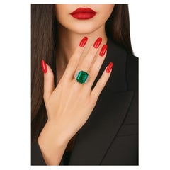 GIA Certified 13.20 Carat Emerald and Diamond Platinum Ring