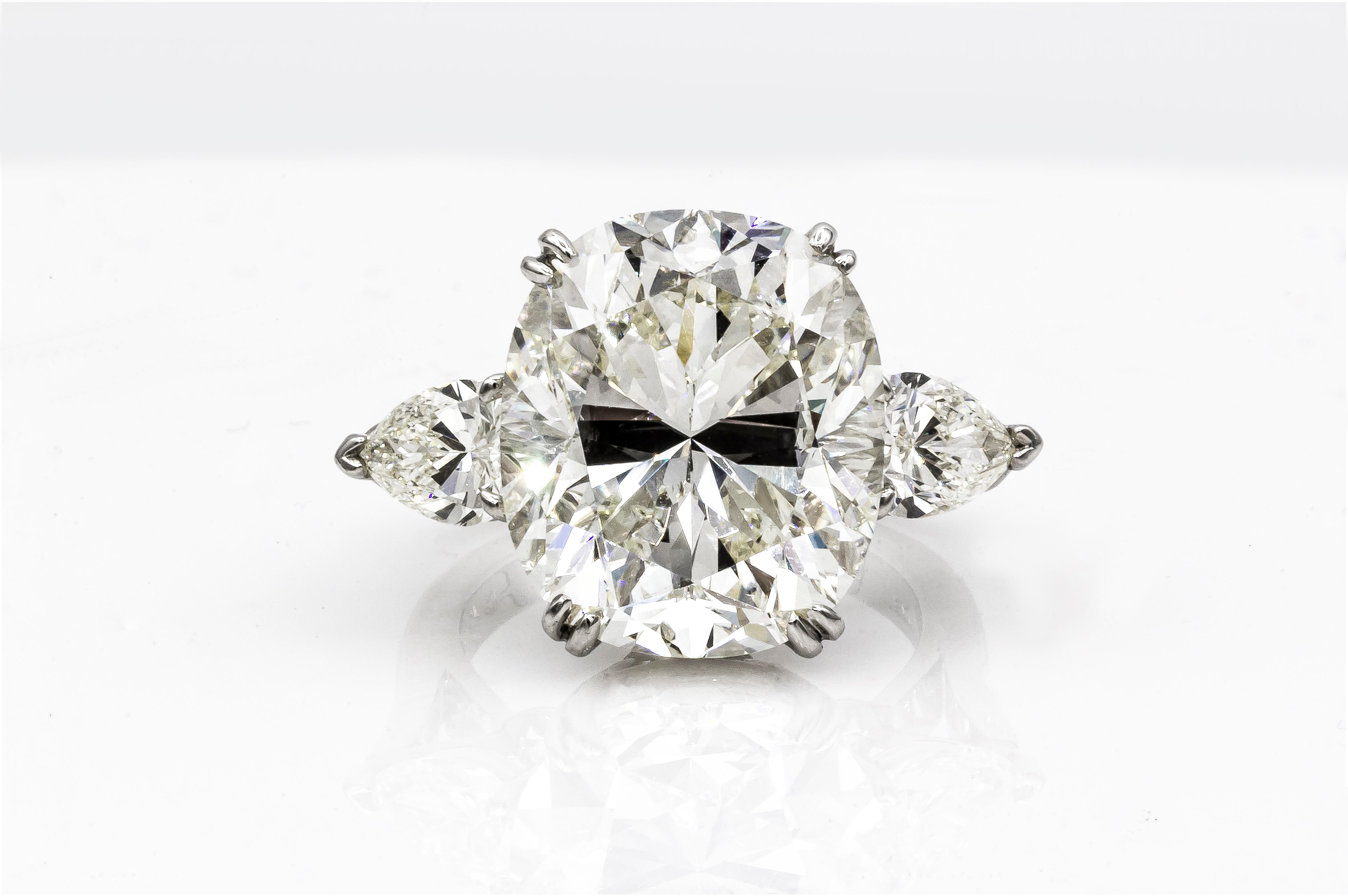 Modern Roman Malakov GIA Certified 13.23 Carat Cushion Cut Diamond Three-Stone Ring For Sale