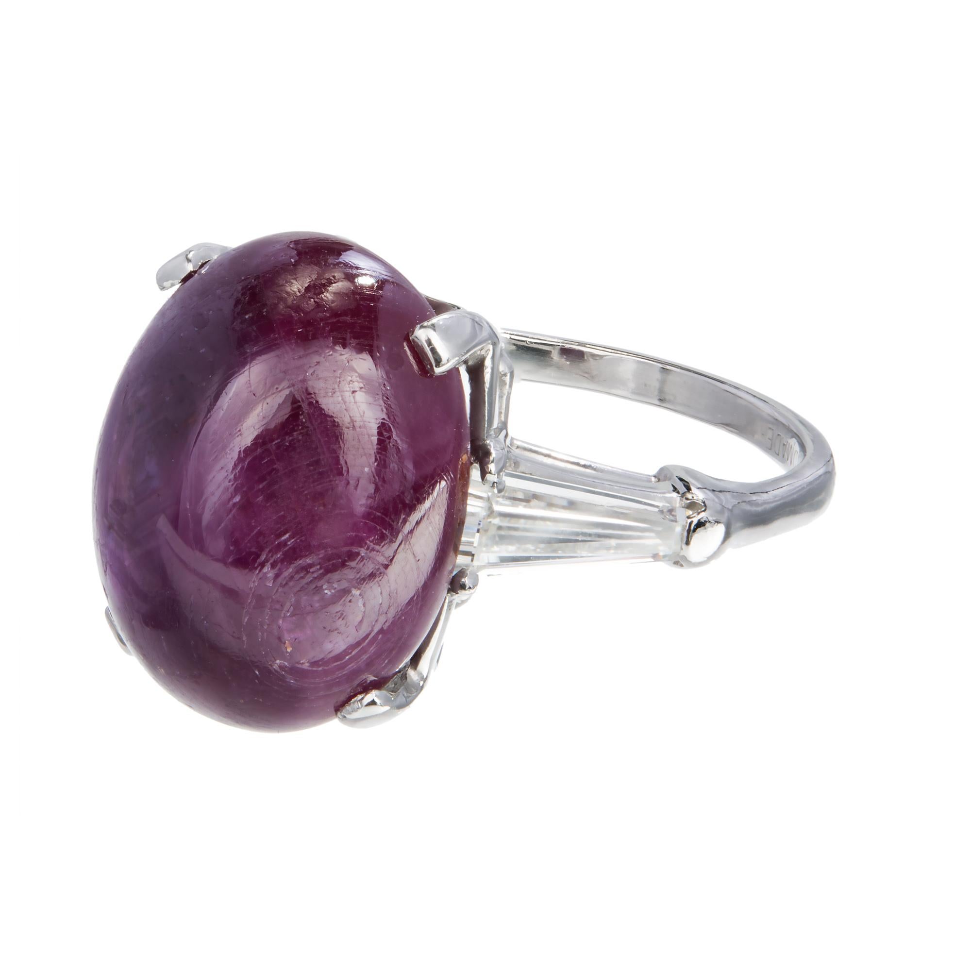 Baguette Cut GIA Certified 13.24 Carat Natural Star Ruby Diamond Platinum Cocktail Ring For Sale