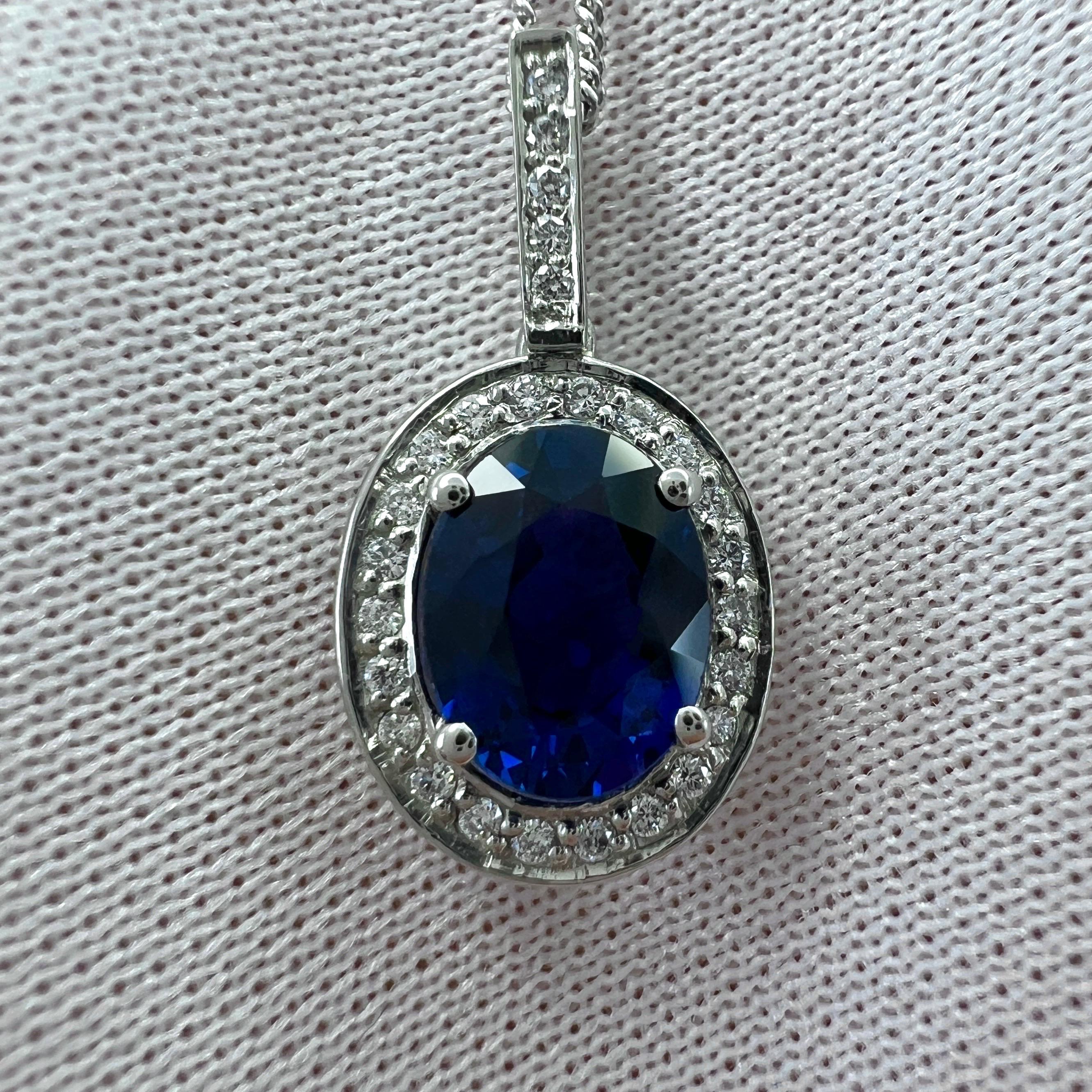 GIA Certified 1.32ct Fine ROYAL Blue Oval Sapphire Diamond Platinum Halo Pendant For Sale 5
