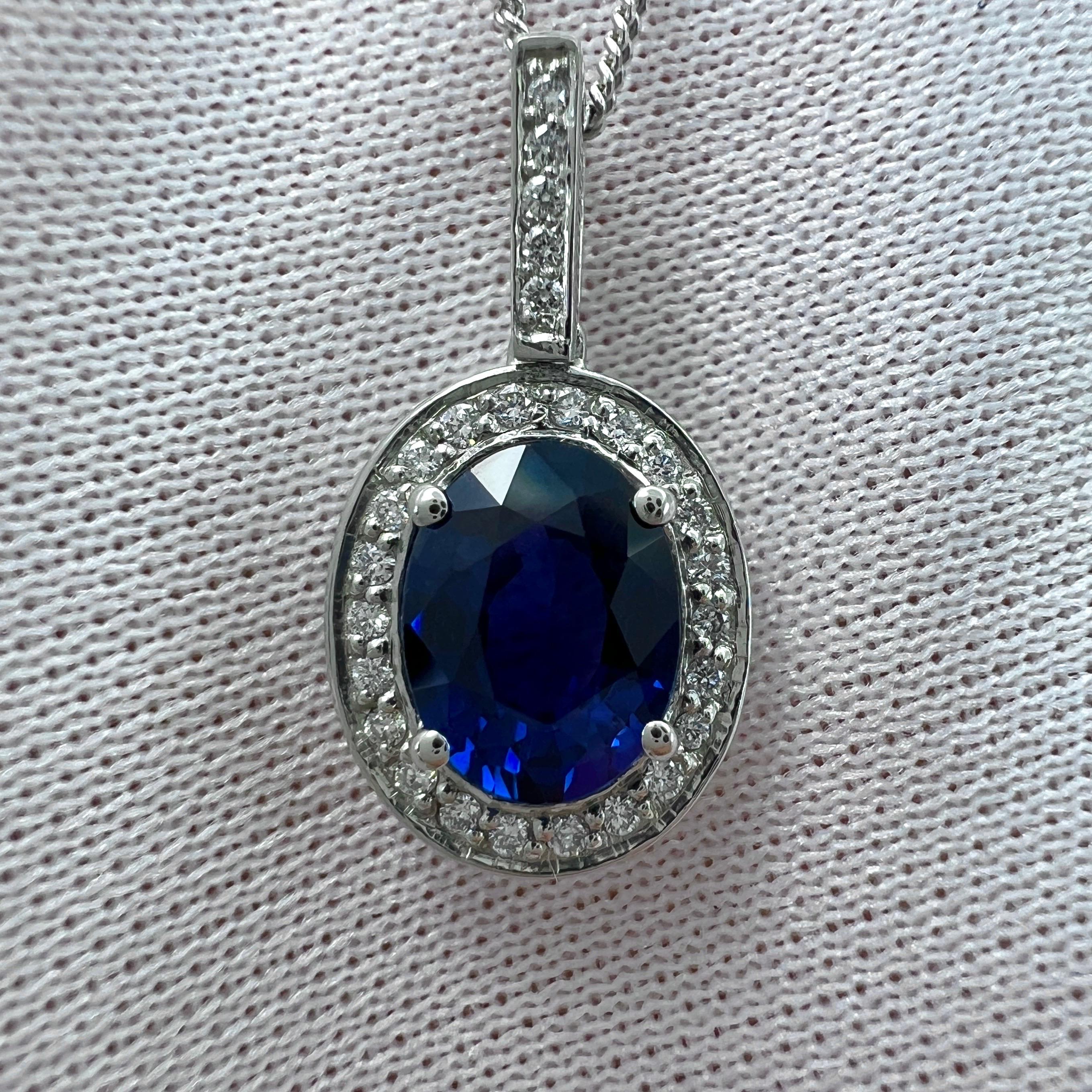 GIA Certified 1.32ct Fine ROYAL Blue Oval Sapphire Diamond Platinum Halo Pendant For Sale 7