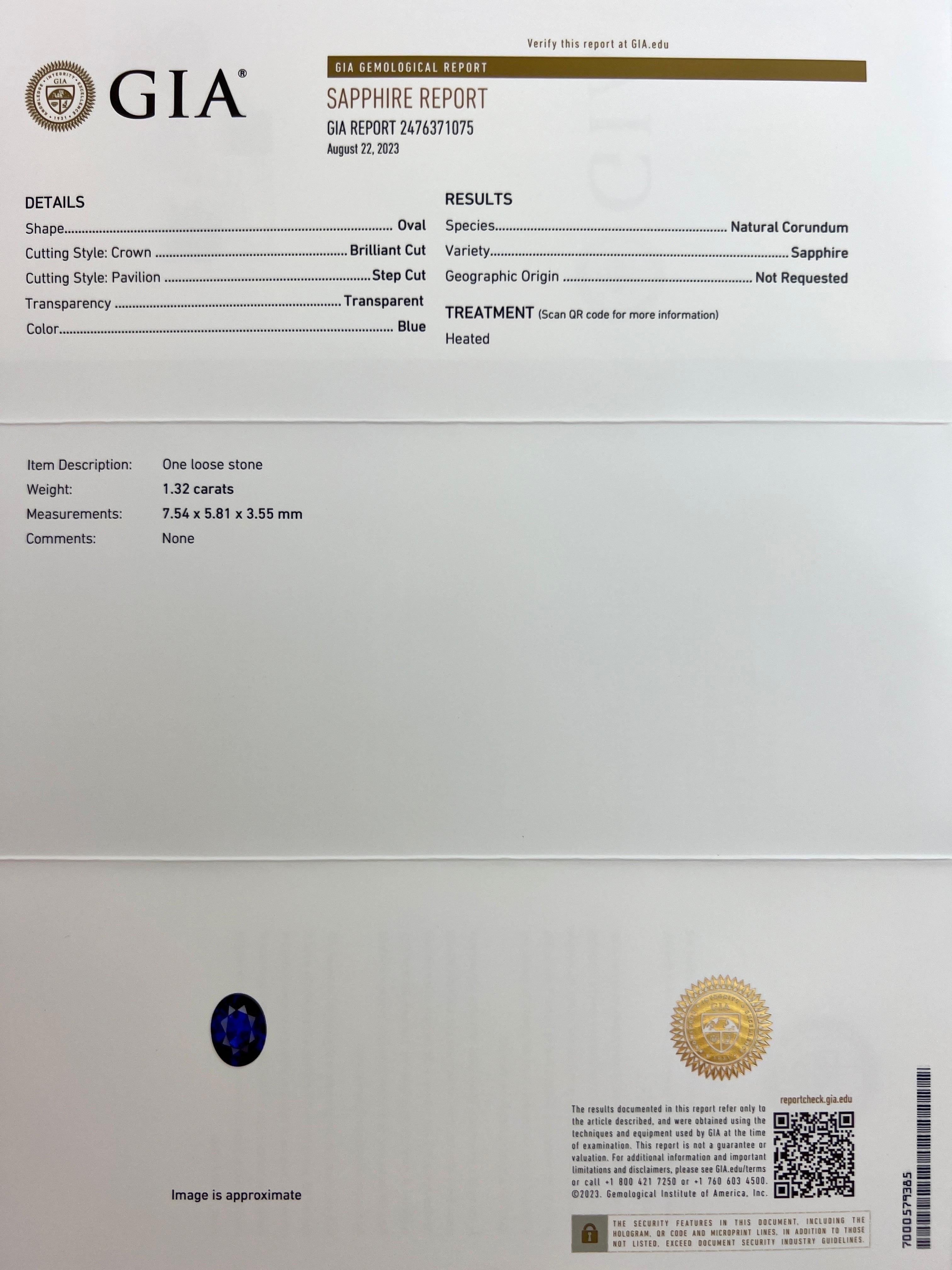 Oval Cut GIA Certified 1.32ct Fine ROYAL Blue Oval Sapphire Diamond Platinum Halo Pendant For Sale