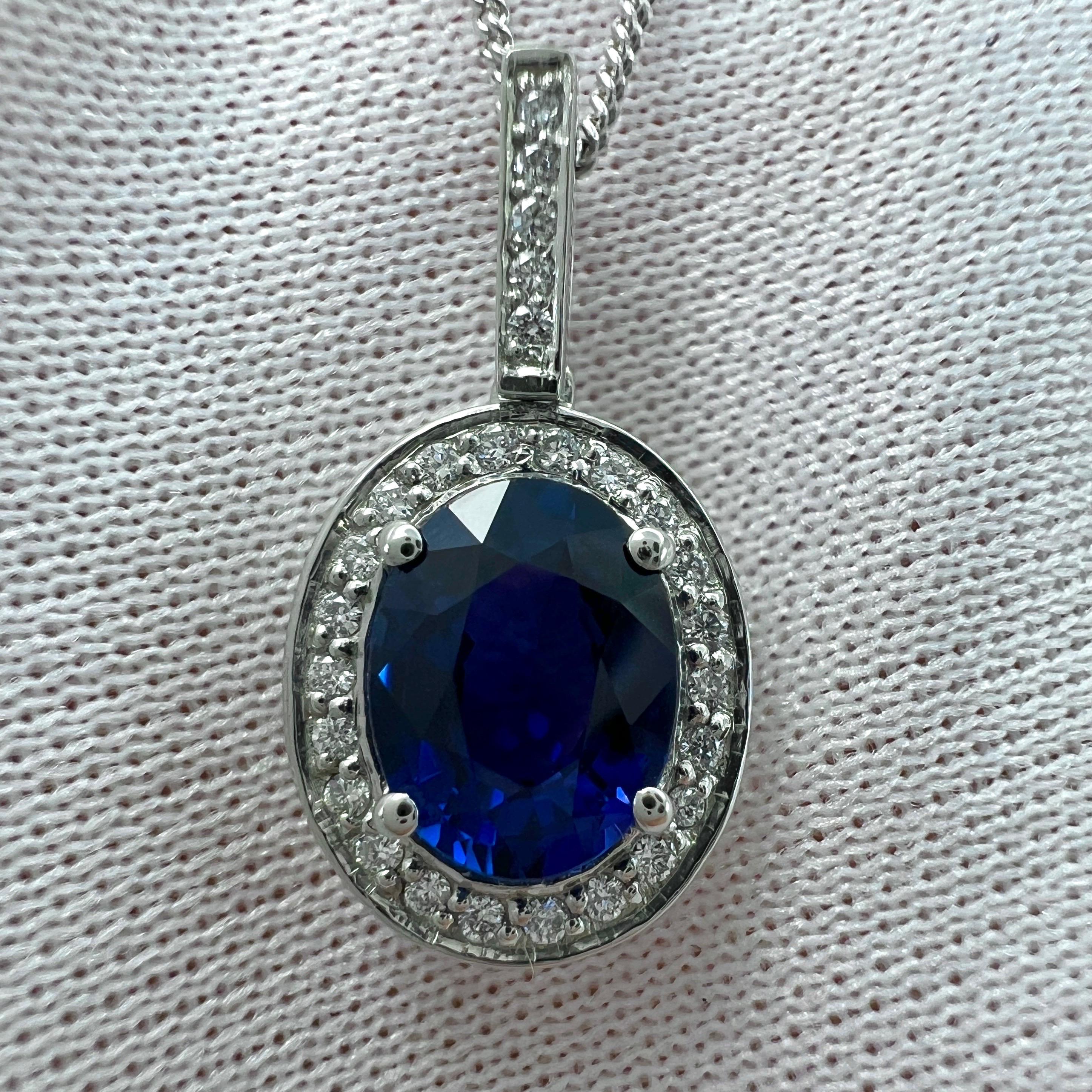 Women's or Men's GIA Certified 1.32ct Fine ROYAL Blue Oval Sapphire Diamond Platinum Halo Pendant For Sale