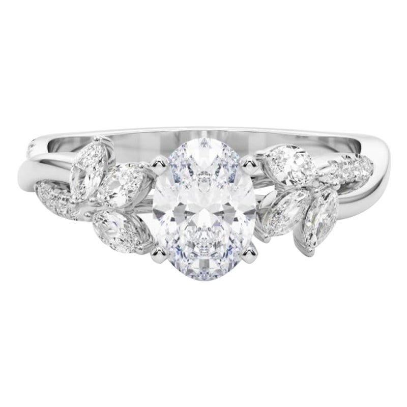 Bague en diamant certifié GIA 1.32ct ovale entrelacé Garden Flower Vine