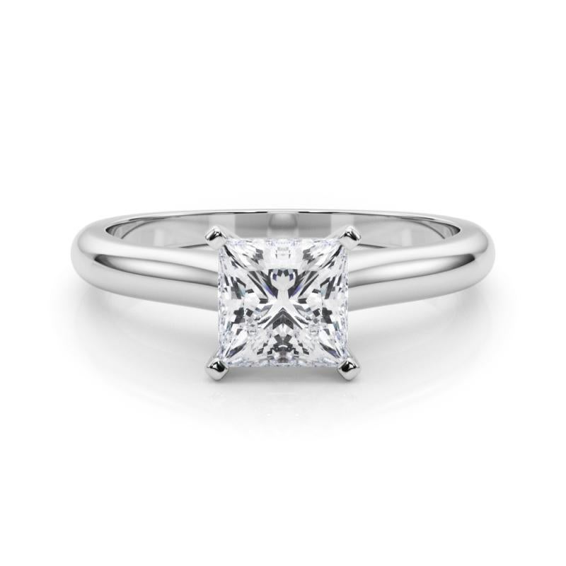 GIA Certified 1.32ct Princess Slim Band Classic Solitaire Platinum Diamond Ring