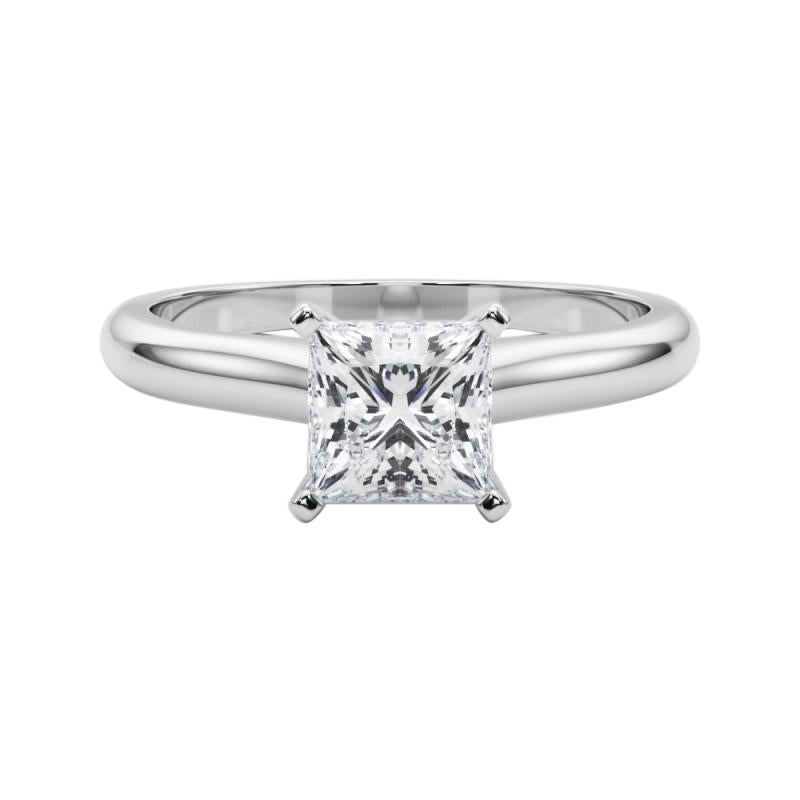 GIA Certified 1.32ct Princess Slim Band Classic Solitaire Platinum Diamond Ring