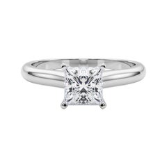 GIA Certified 1.32ct Princess Slim Band Classic Solitaire Platinum Diamond Ring
