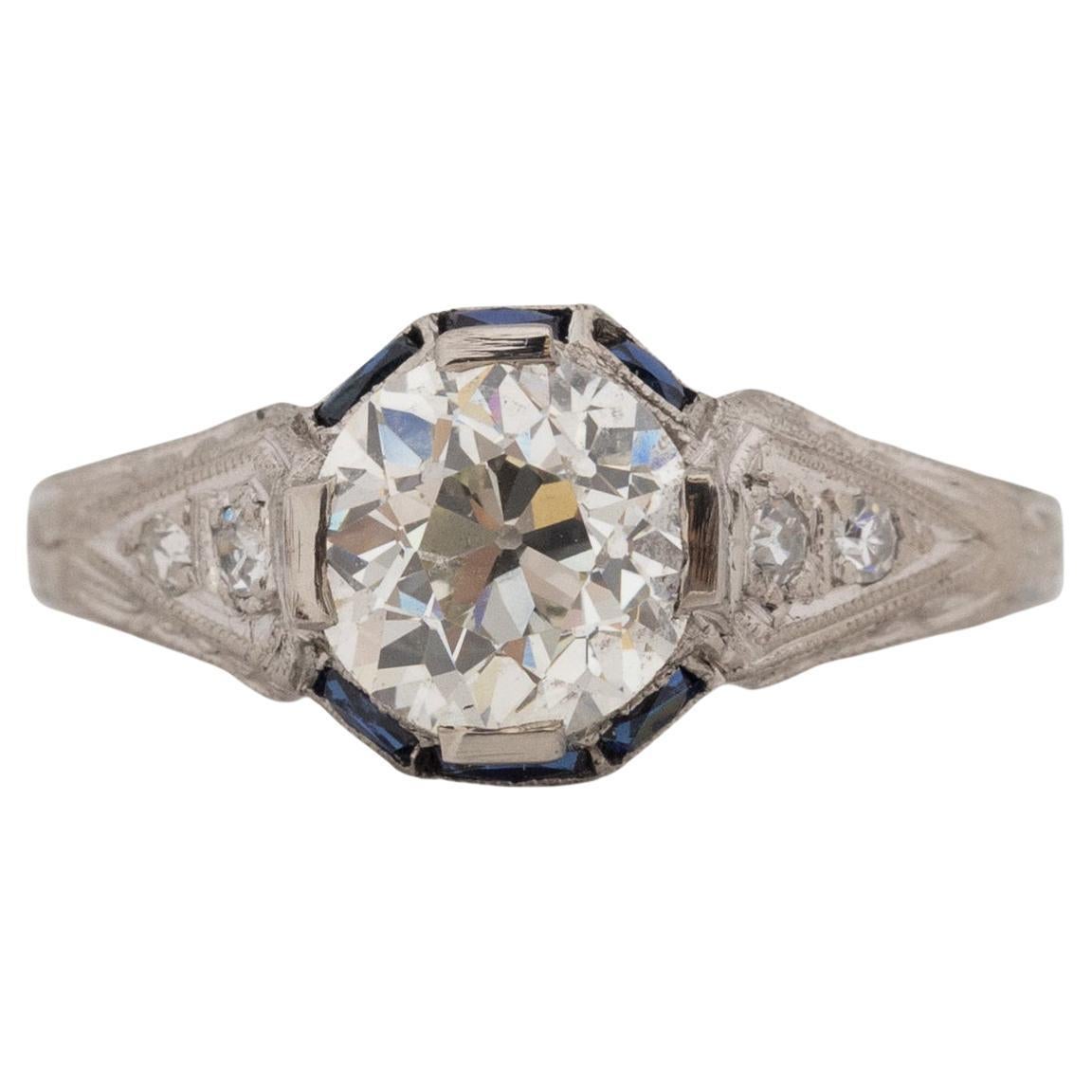 Bague de fiançailles Art déco en platine avec diamants de 1,33 carat certifiés GIA en vente