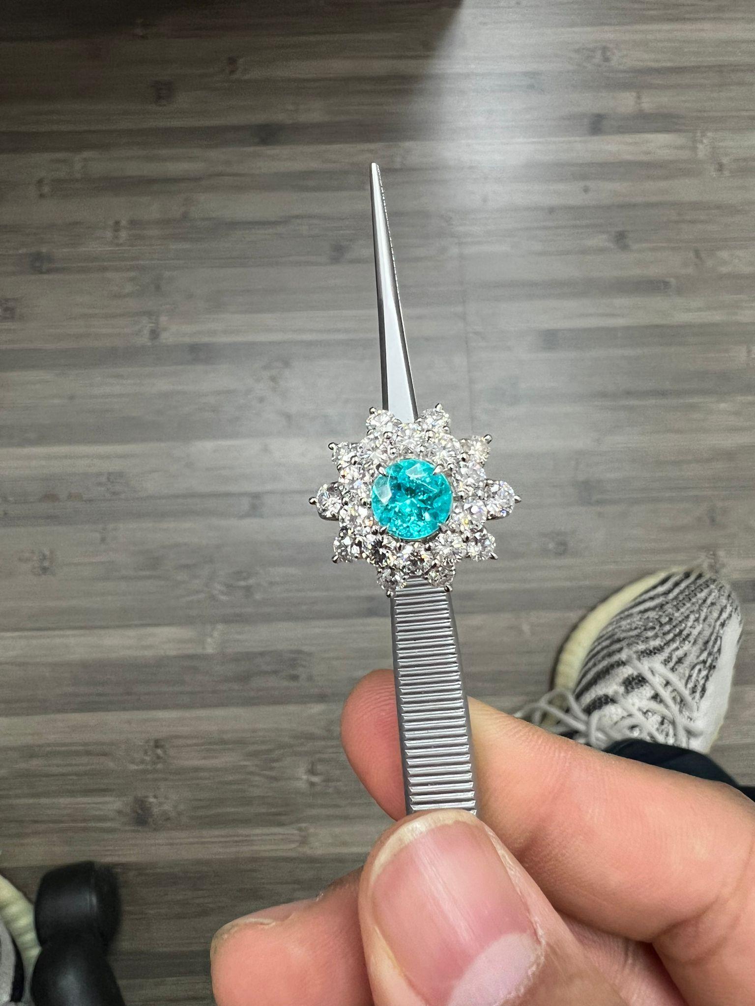 Women's or Men's GIA Certified 1.33 Carat Brazilian Paraiba Tourmaline Diamond Cocktail Ring RARE