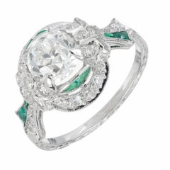 GIA Certified 1.33 Carat Diamond Emerald Platinum Engagement Ring