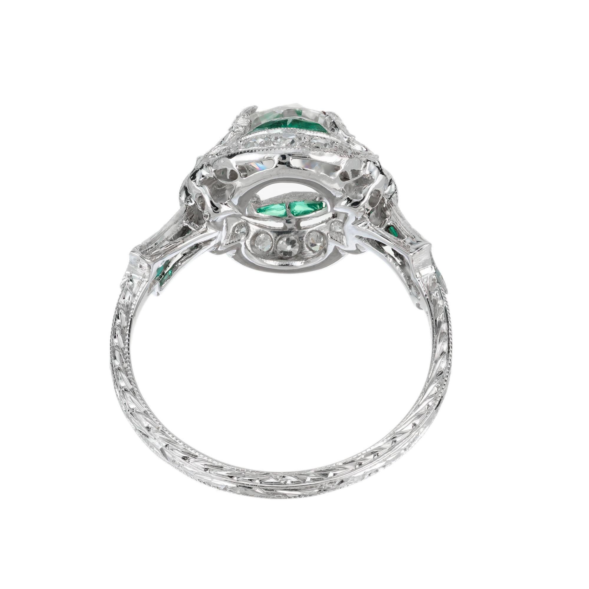 Women's GIA Certified 1.33 Carat Diamond Emerald Platinum Engagement Ring For Sale