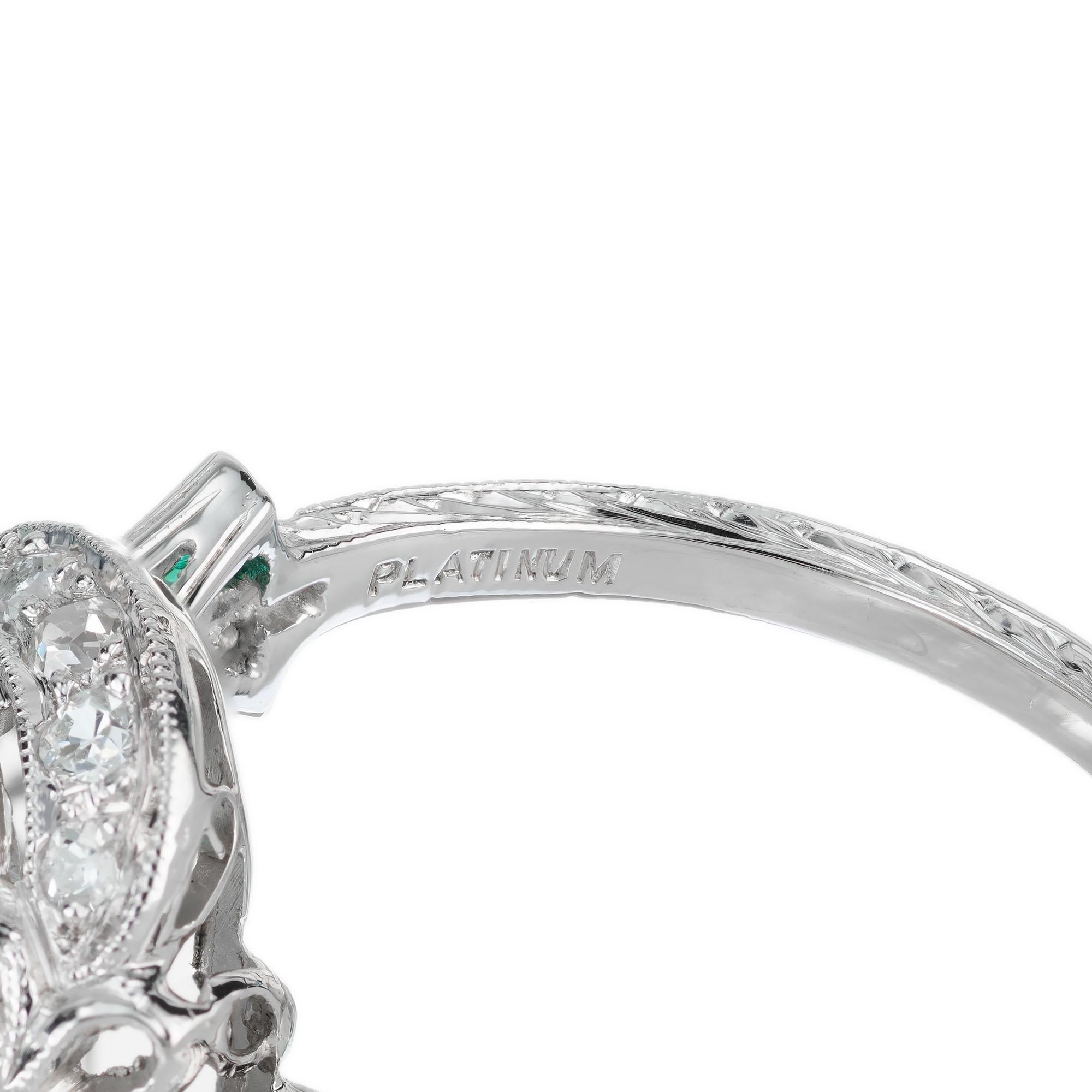 GIA Certified 1.33 Carat Diamond Emerald Platinum Engagement Ring For Sale 1