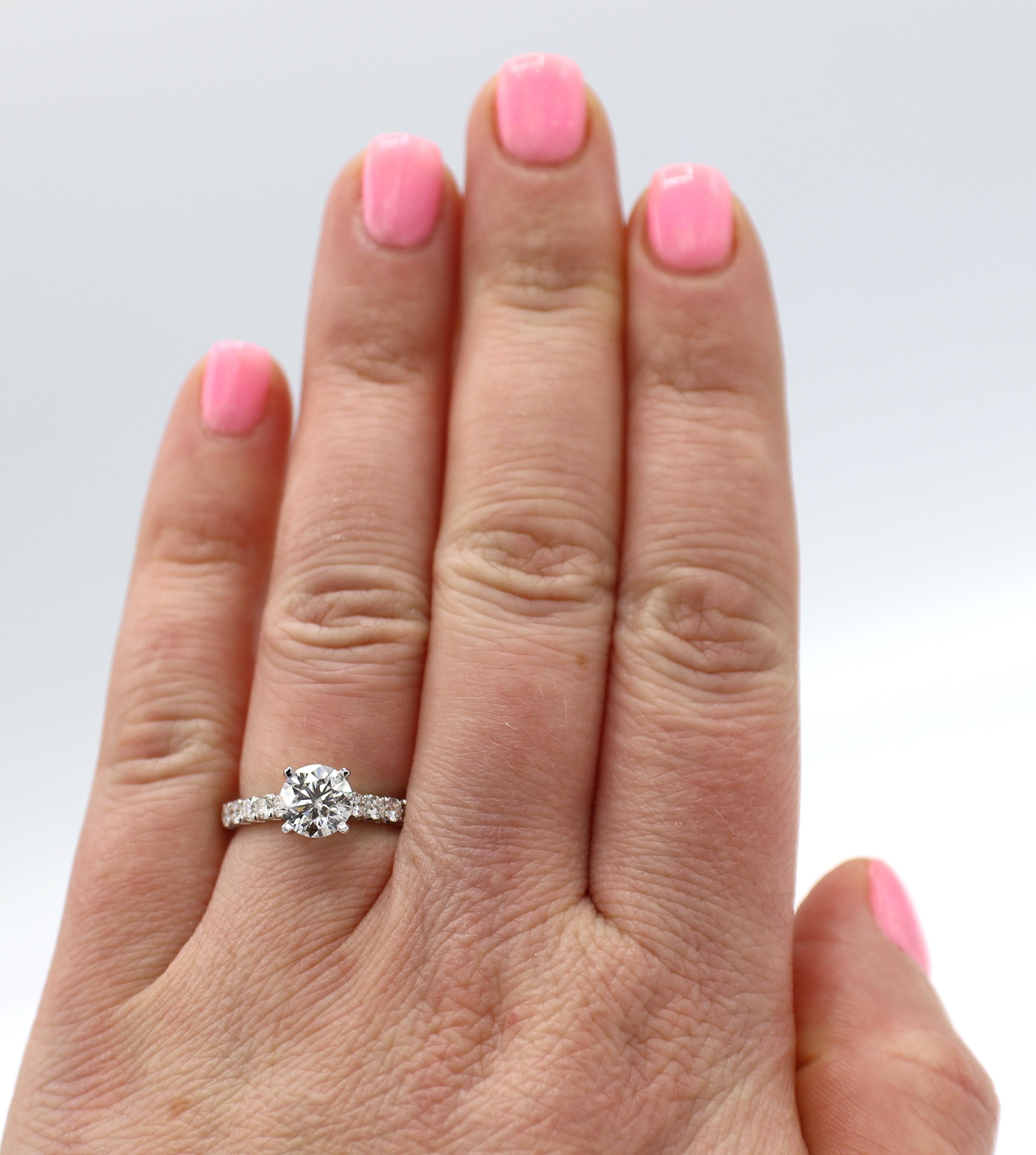 Round Cut GIA Certified 1.33 Carat G SI2 Round Diamond 18 Karat White Gold Engagement Ring For Sale