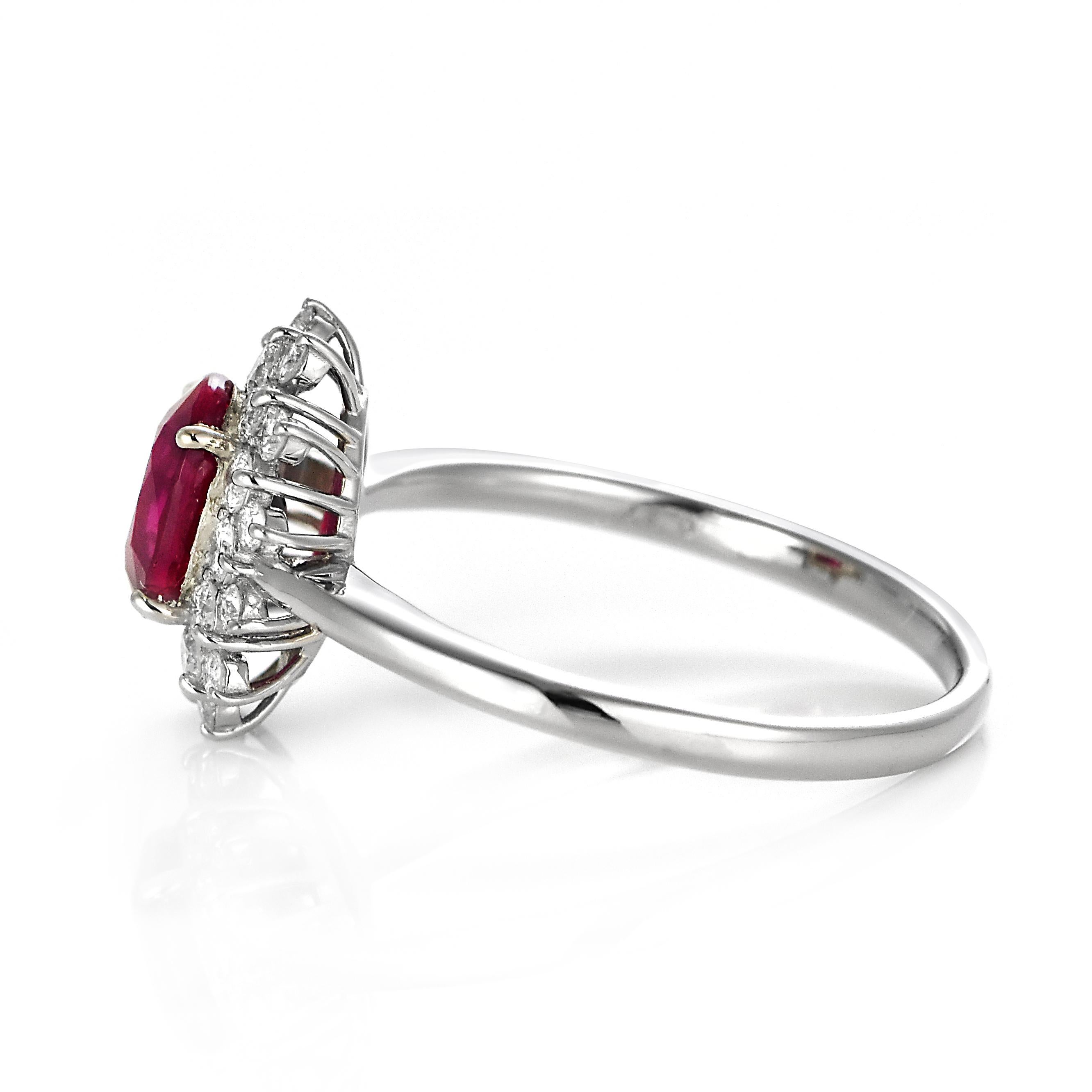 GIA Certified 1.33 Carat Pigeon's Blood Red Burmese Ruby Ring Made in Platinum For Sale 4