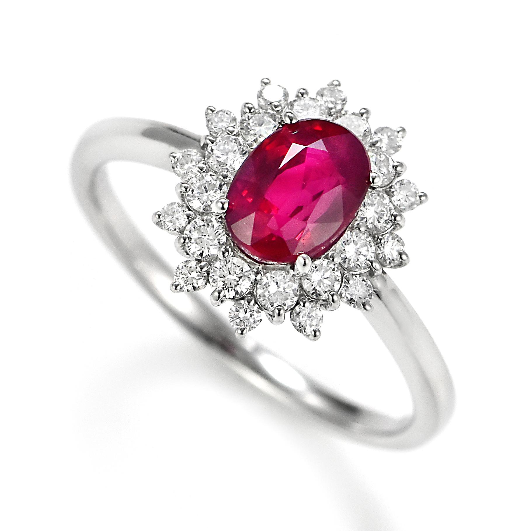A beautiful Ring set in Platinum featuring a GIA Certified 1.33 Carat Natural Pigeon's Blood Red Burmese Ruby and 0.37 Carat Diamonds. Rubies are referred to as 