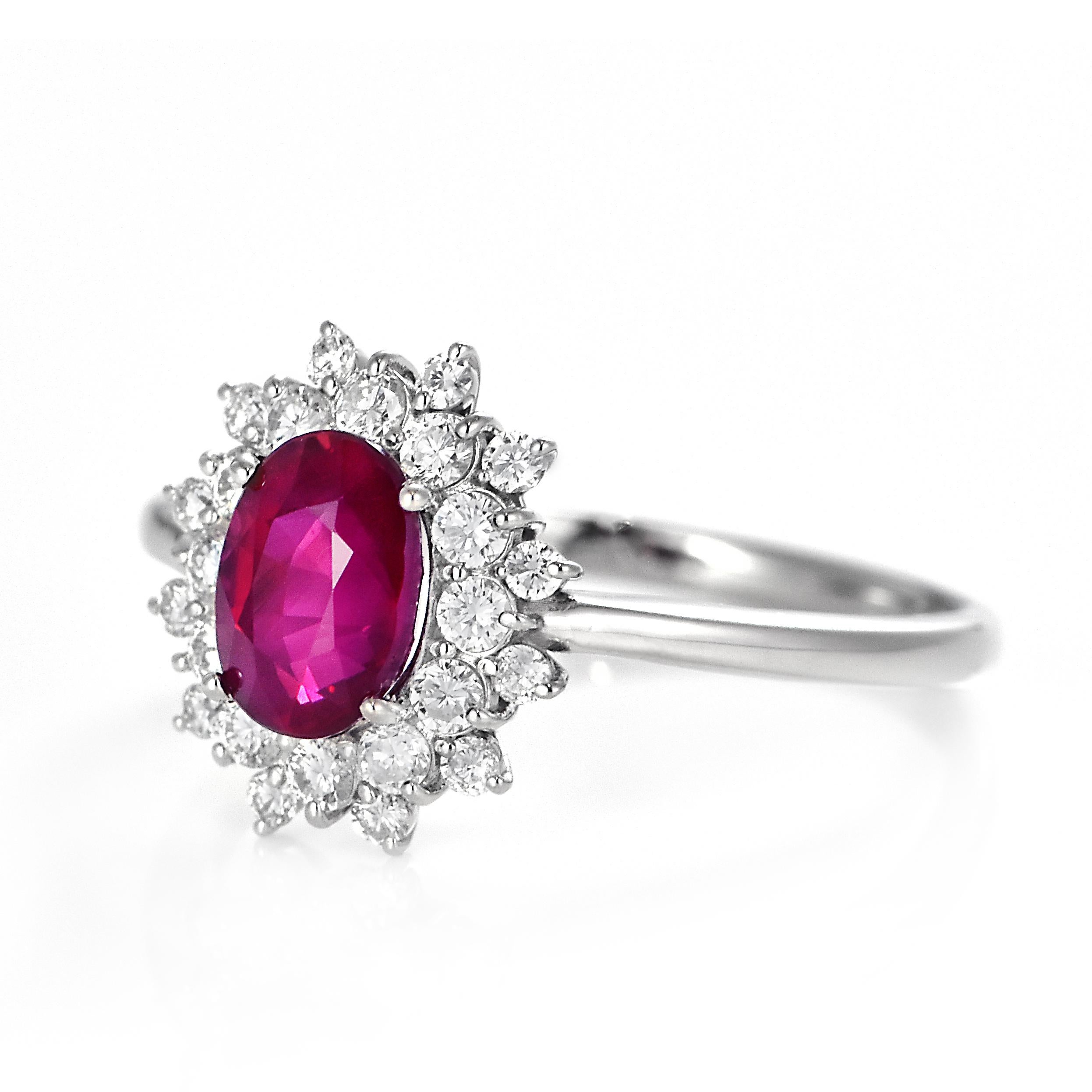 Modern GIA Certified 1.33 Carat Pigeon's Blood Red Burmese Ruby Ring Made in Platinum For Sale