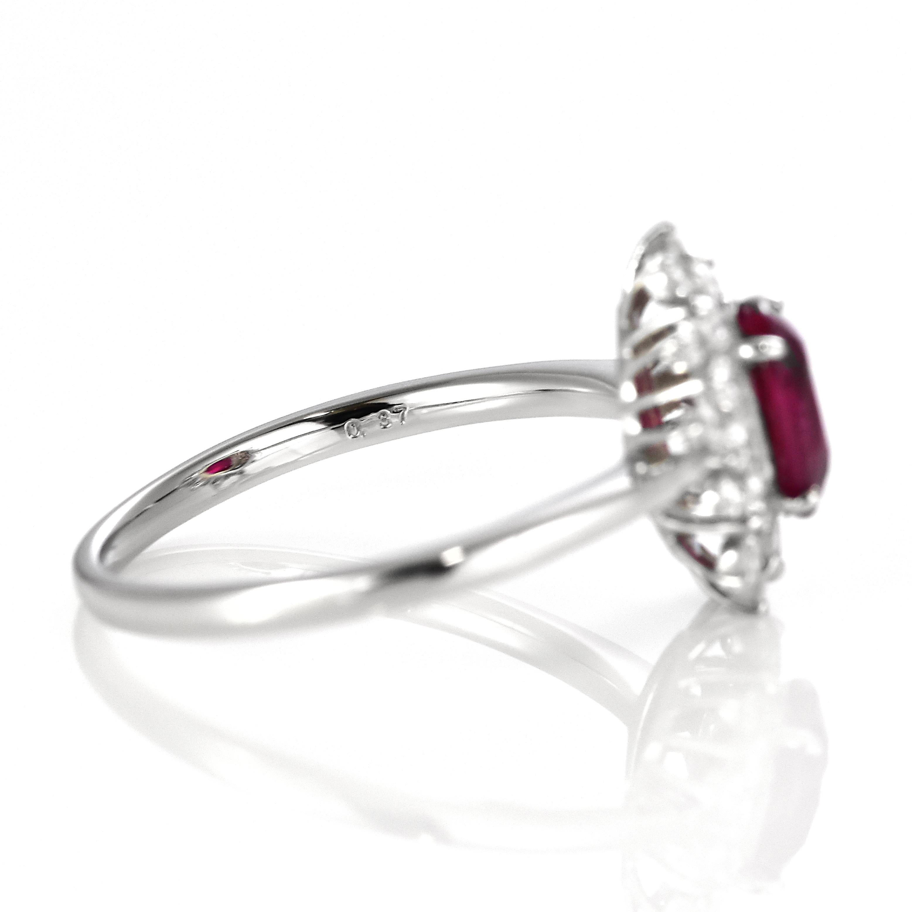 GIA Certified 1.33 Carat Pigeon's Blood Red Burmese Ruby Ring Made in Platinum For Sale 2