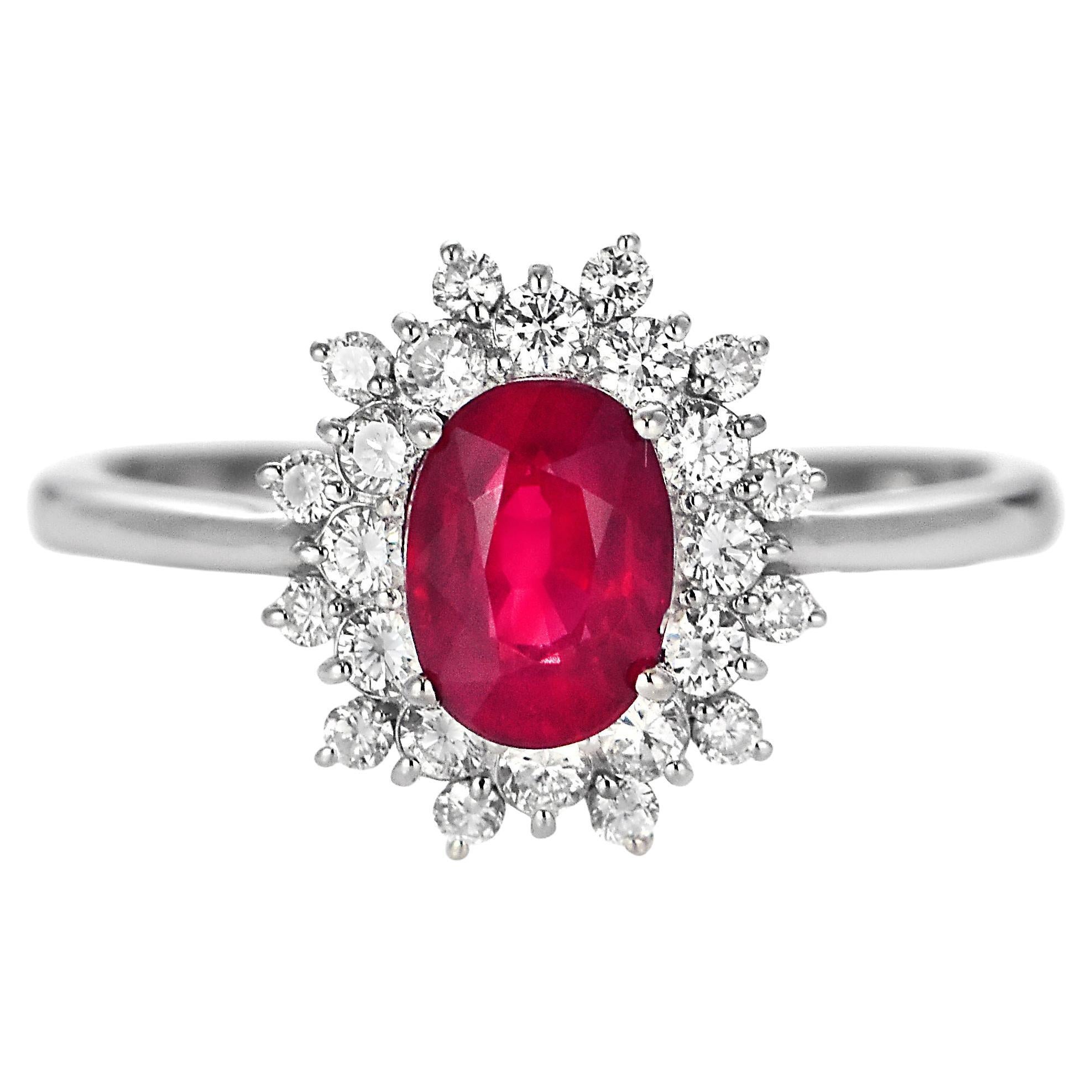 Anillo de rubí birmano rojo sangre de paloma de 1,33 quilates certificado por el GIA y fabricado en platino