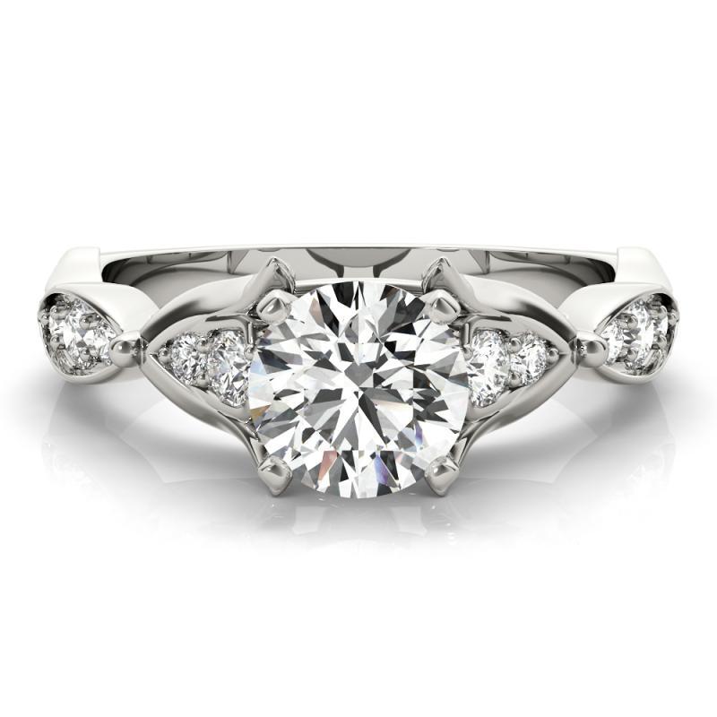 Bague à diamant certifié GIA 1,33 carat rond Cathédrale Marquise Leaf Neuf - En vente à New York, NY