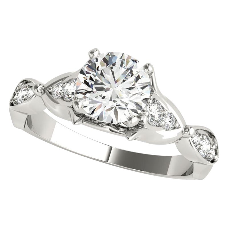 Bague à diamant certifié GIA 1,33 carat rond Cathédrale Marquise Leaf