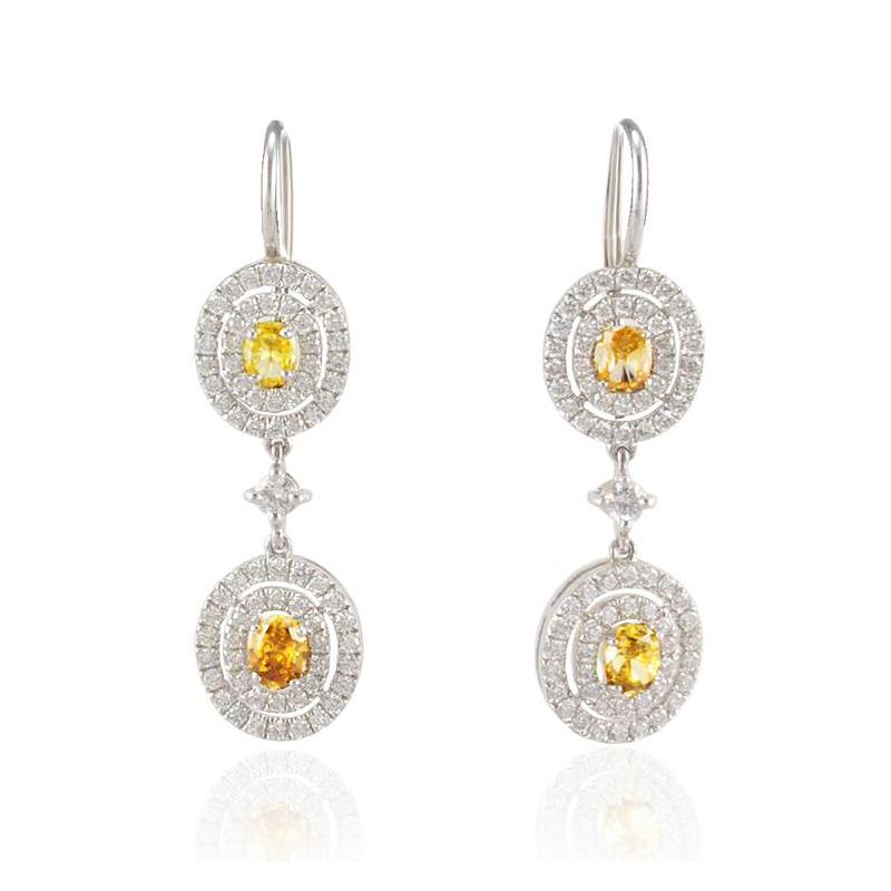 Oval Cut GIA Certified 1.33 Carat Total Oval Fancy Yellow Diamond Dangle Earrings
