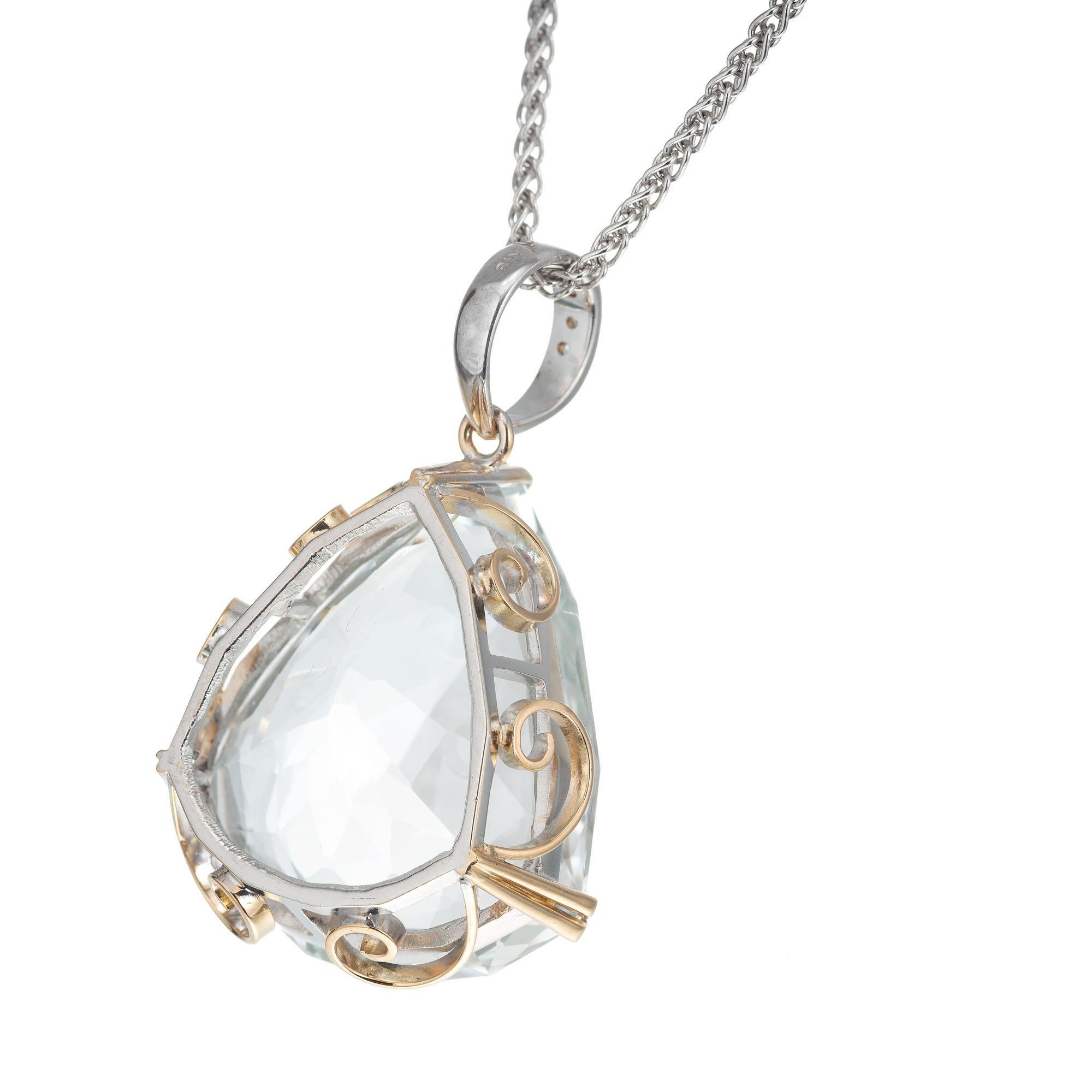 Pear Cut GIA Certified 133.28 Carat Topaz Diamond Yellow White Gold Pendant Necklace