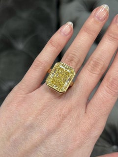 GIA Certified 13.34 Carat Fancy Deep Yellow Diamond Bezel Ring