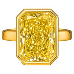 GIA Certified 13.34 Carat Fancy Deep Yellow Diamond Bezel Ring