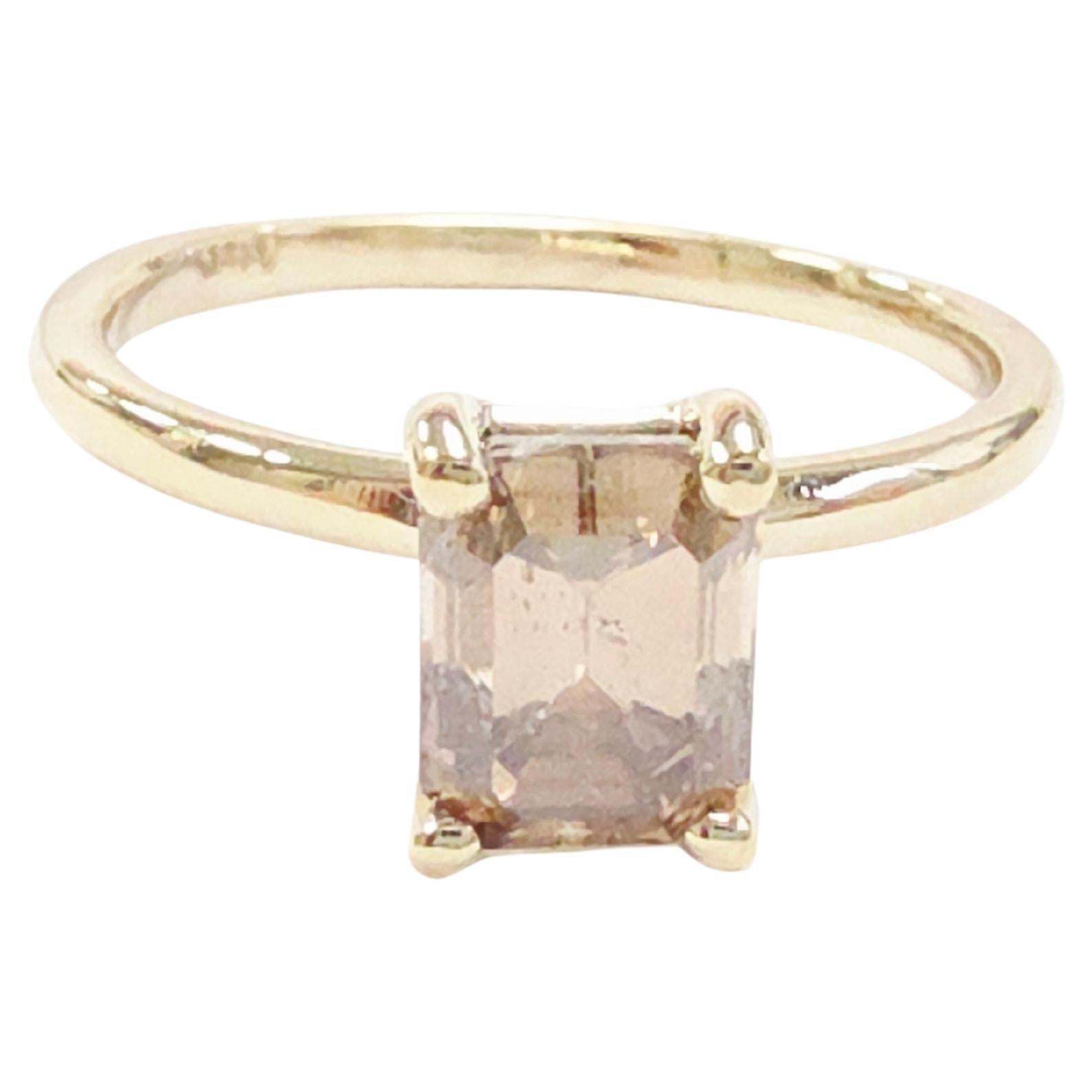 PRIX DIRECT D'USINE, bague avec diamant émeraude « Fancy Yellow-Brown » de 1,33 ct, or 14 carats