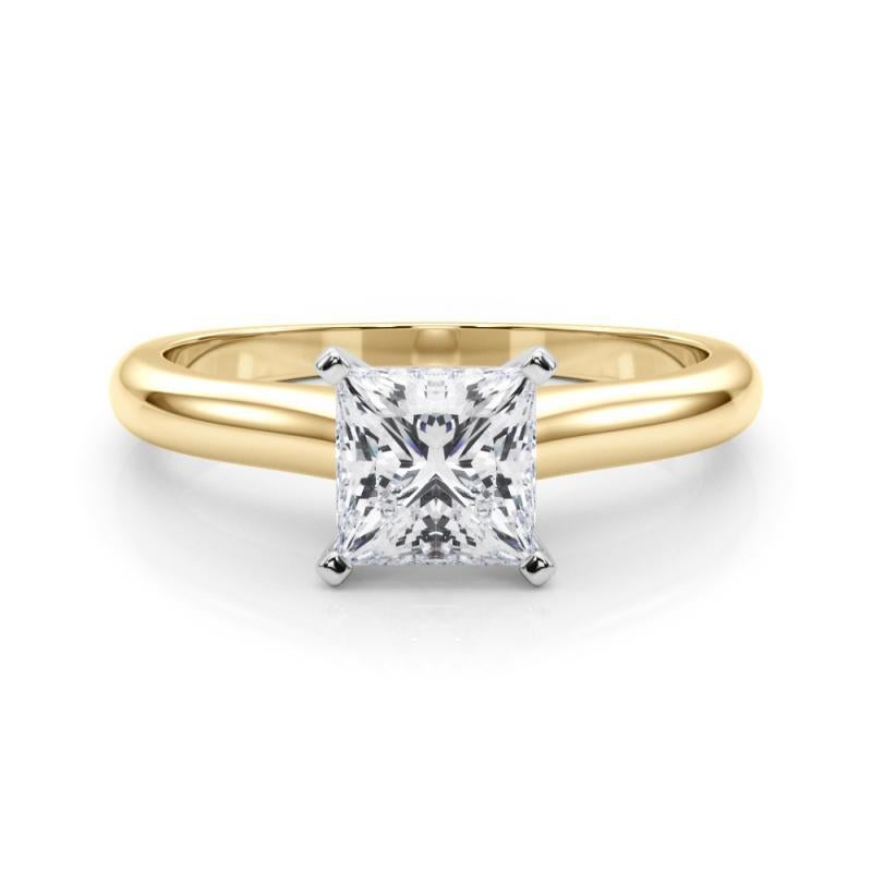 GIA Certified 1.33ct Princess Slim Band Classic Solitaire Diamond Ring