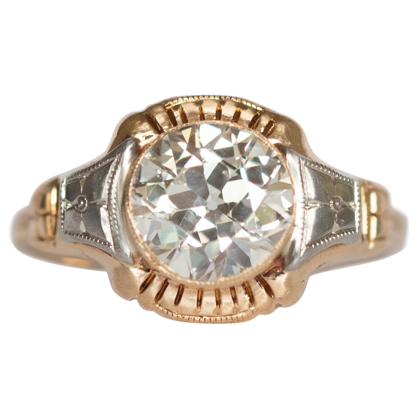 GIA Certified 1.34 Carat Diamond Yellow Gold and Platinum Engagement Ring