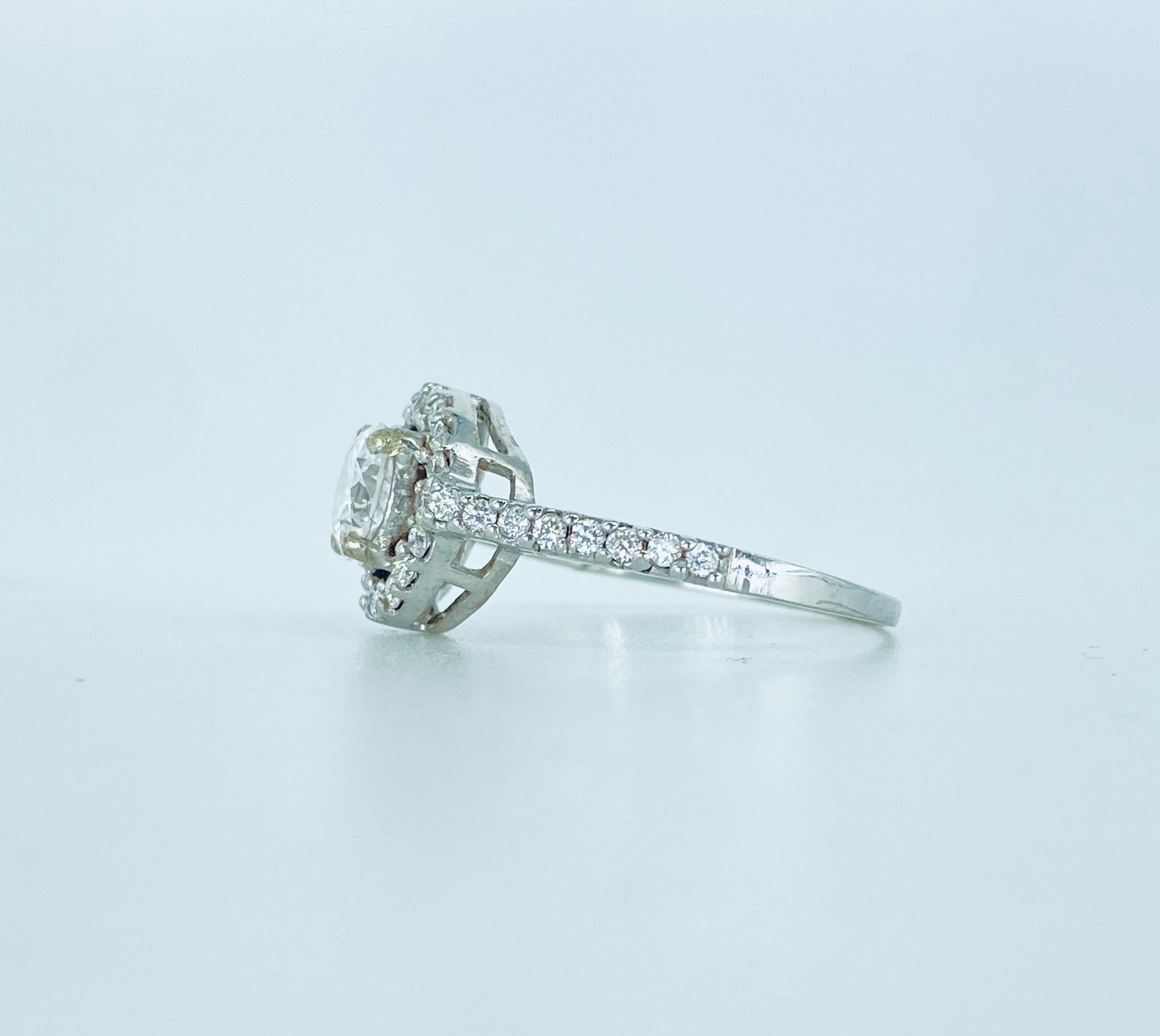 GIA Certified 1.34 Carat Diamonds Halo Engagement Ring 18k White Gold In Excellent Condition For Sale In Miami, FL