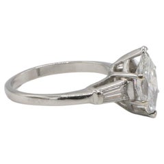 GIA Certified 1.34 Carat F VS2 Marquise Natural Diamond Platinum Engagement Ring