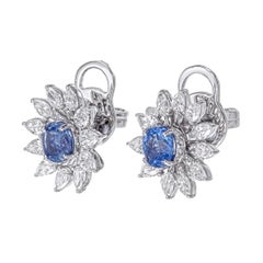 GIA Certified 1.34 Carat Kashmir Blue Sapphire And Diamond Earrings In 18k WG