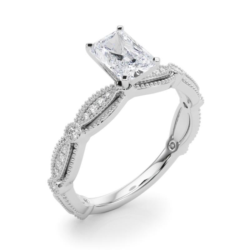 Women's GIA Certified 1.34 Carat Vintage Radiant Milgrain Band Platinum Diamond Ring For Sale