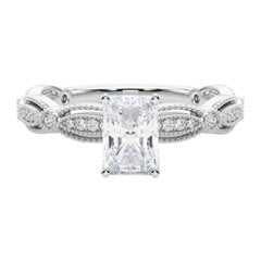 GIA Certified 1.34 Carat Vintage Radiant Milgrain Band Platinum Diamond Ring