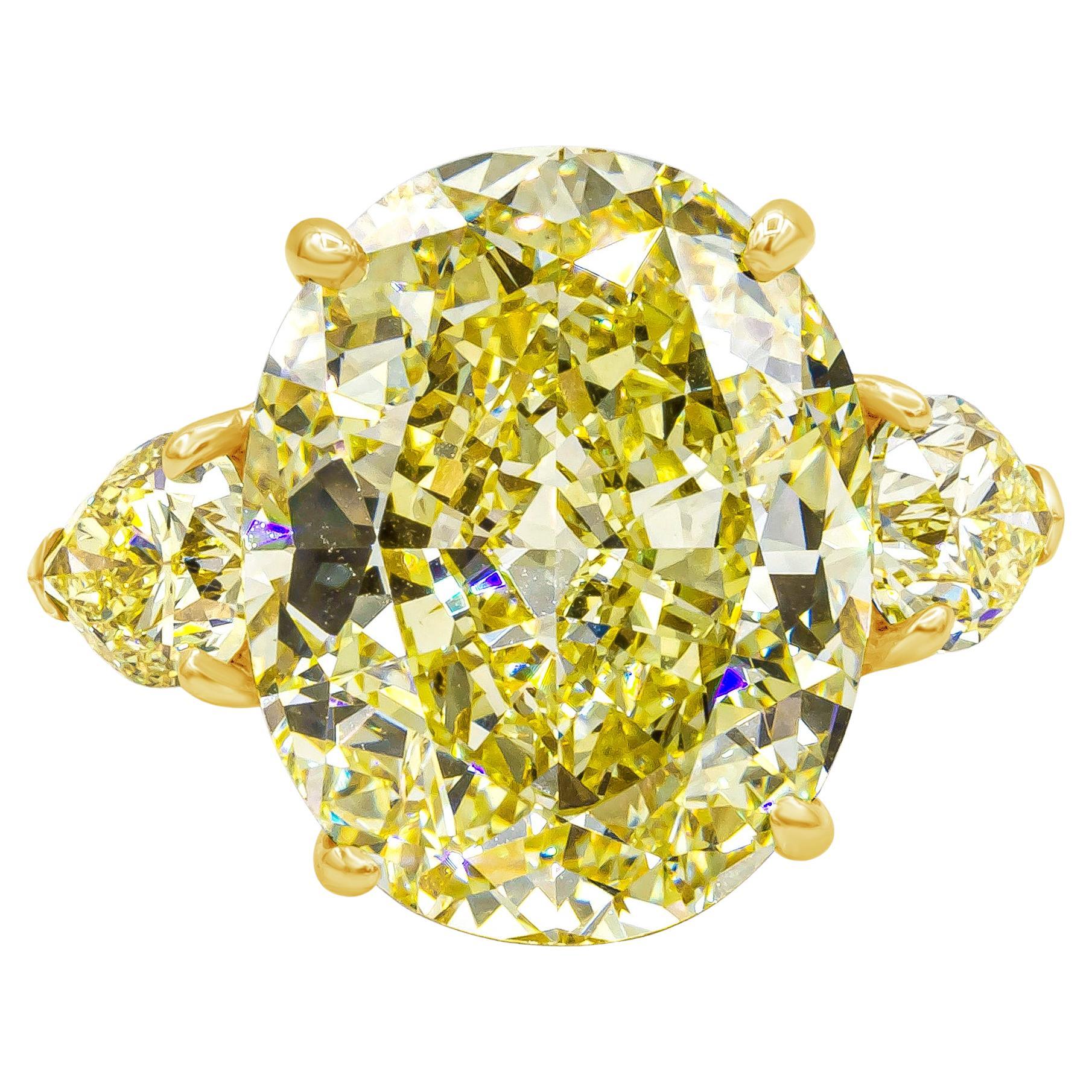 GIA Certified 13.46 Carats Oval Cut Fancy Intense Yellow Diamond Engagement Ring