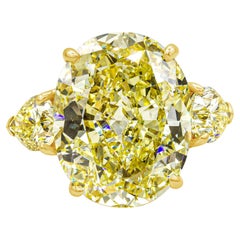 Vintage GIA Certified 13.46 Carats Oval Cut Fancy Intense Yellow Diamond Engagement Ring