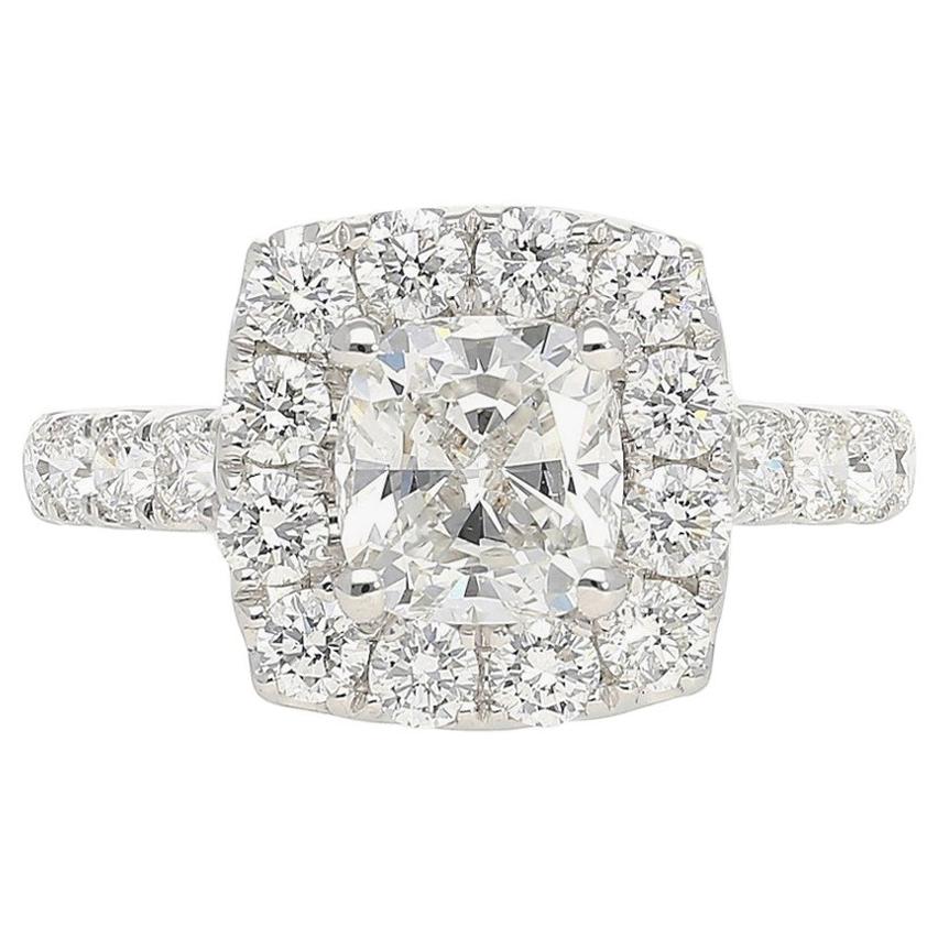 GIA Certified 1.35 Carat "E" Color "Si1" Clarity Cushion-Cut Diamond 14K Ring For Sale