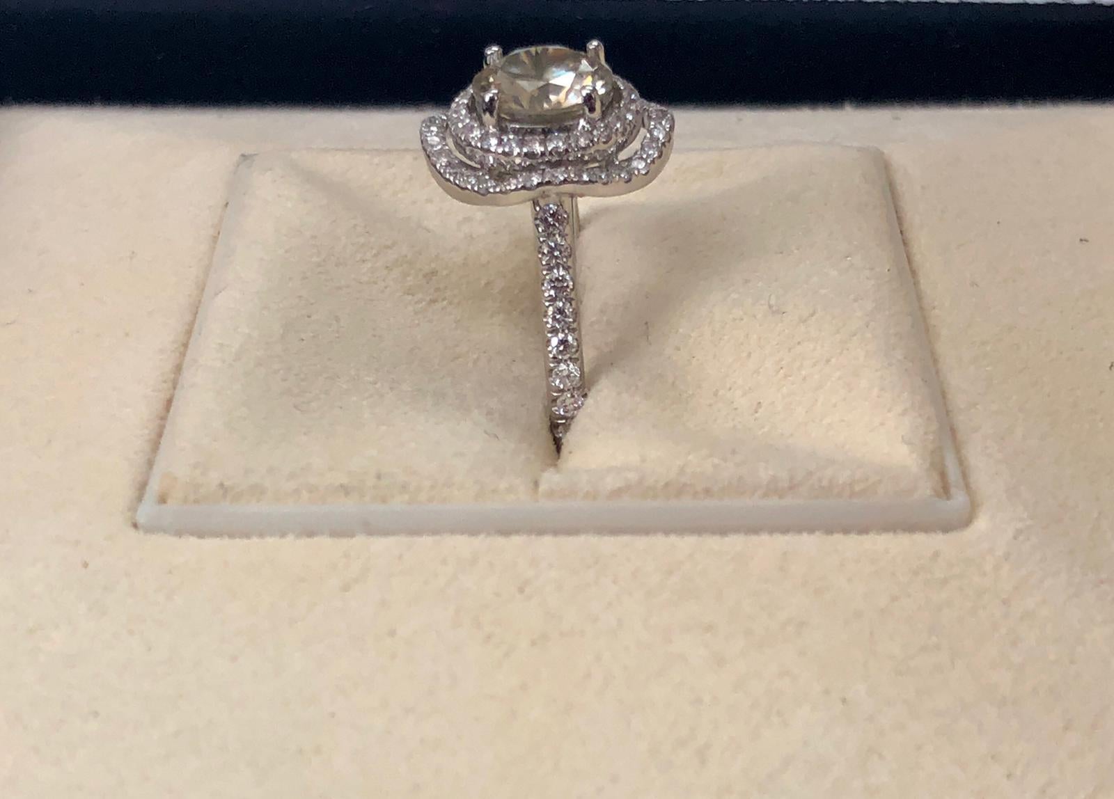 GIA 1.35 Carat Fancy Brown Round Diamond Ring 18 Karat White Gold In New Condition In Great Neck, NY