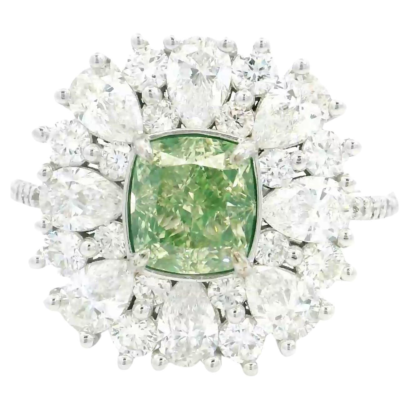 Bague diamant certifié GIA 1.35 carat Fancy Light Brownish Greenish Yellow VS2 en vente