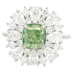 GIA Certified 1.35 Carat Fancy Light Brownish Greenish Yellow VS2 Diamond Ring