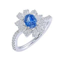 Anillo de diamantes con zafiro azul de Cachemira de 1,35 quilates, certificado por el GIA, en oro blanco de 18k