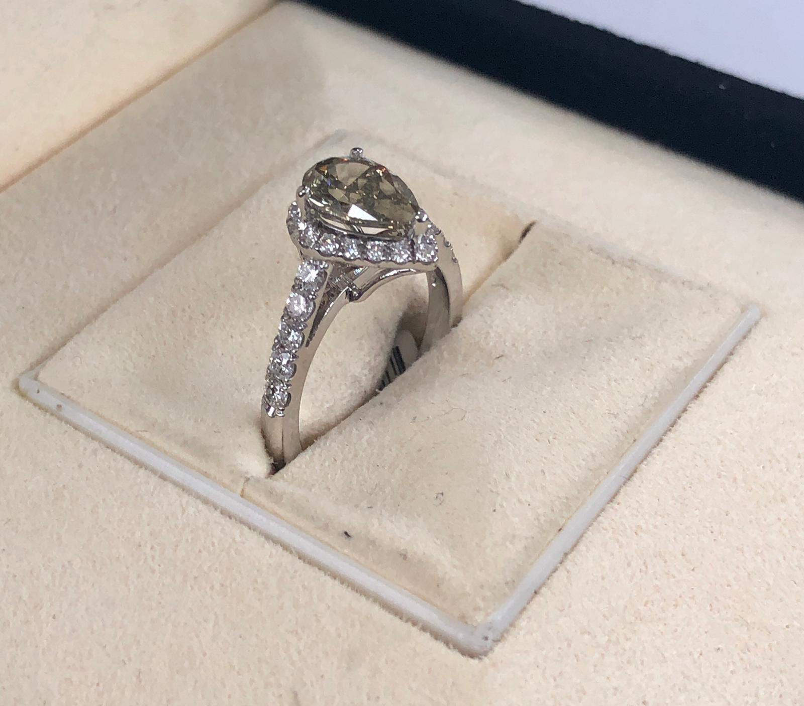 Women's or Men's GIA Certified 1.35 Carat Natural Fancy Yellow Pear Diamond Ring 18 Karat Gold