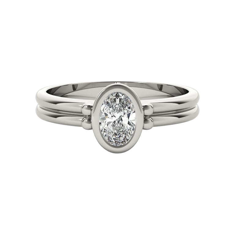 GIA Certified 1.35 Carat Oval Bezel Solitaire Double Band Platinum Diamond Ring