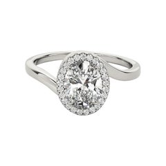 GIA-zertifizierter 1,35 Karat Oval Halo Curved Bypass 18K Weißgold Diamantring