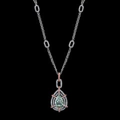 GIA Certified 1.35 Carat Pear Shape Fancy Yellow Green Diamond Drop Pendant